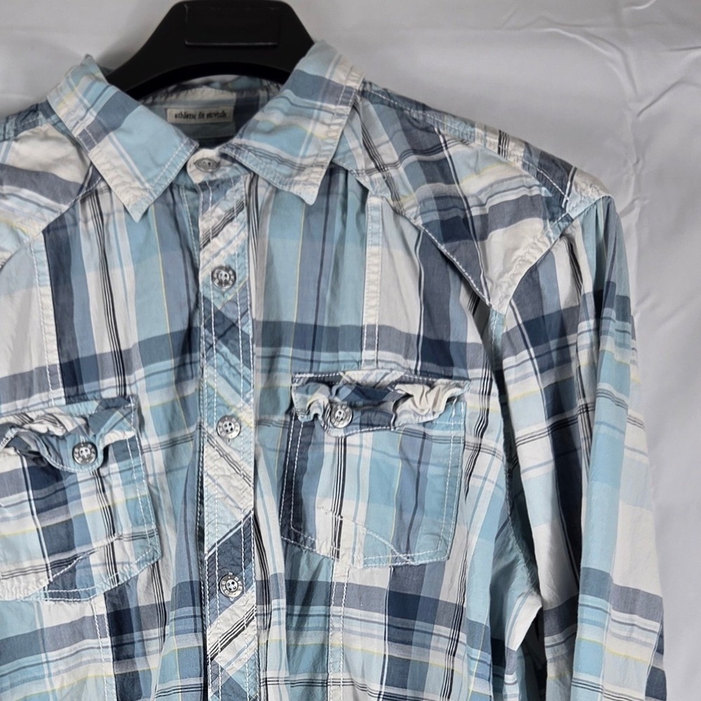 BKE Athletic Fit Stretch Mens XL Blue Plaid Western Long Sleeve ButtonDown Shirt